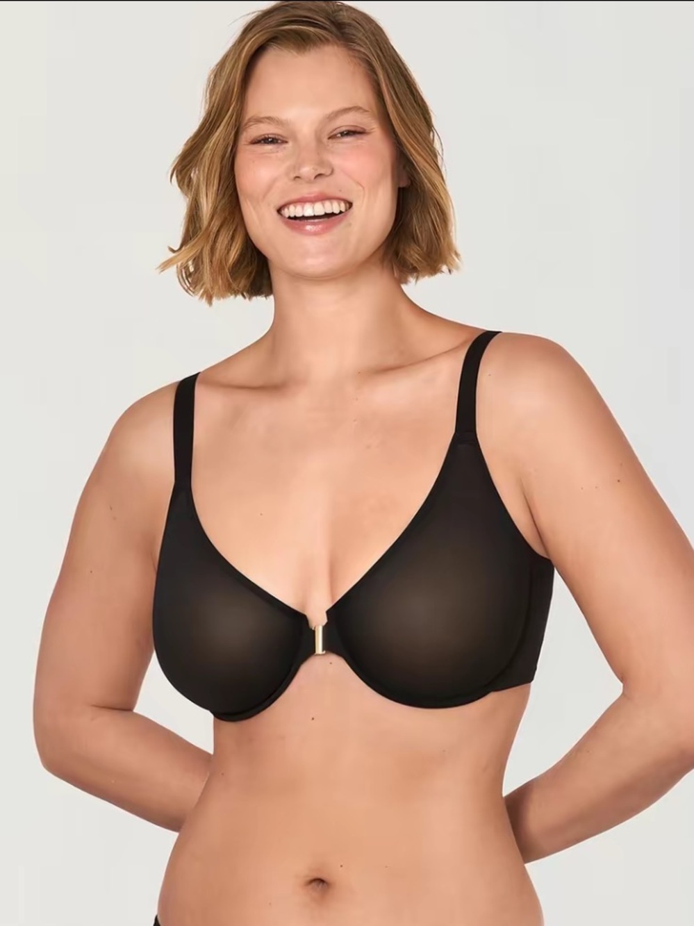 Front-Close Black Underwire Bra with Smooth Cups